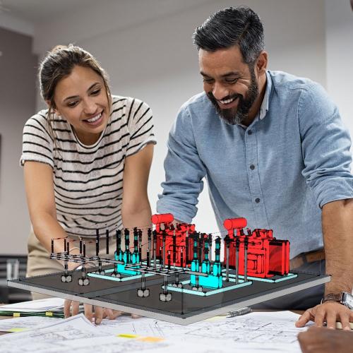 Two people in the office viewing a virtual model of network asset