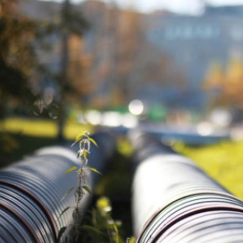 District heating pipes at work site